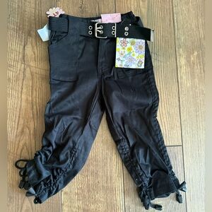 Girls Black Drawstring Hem Cargo Capri Pants